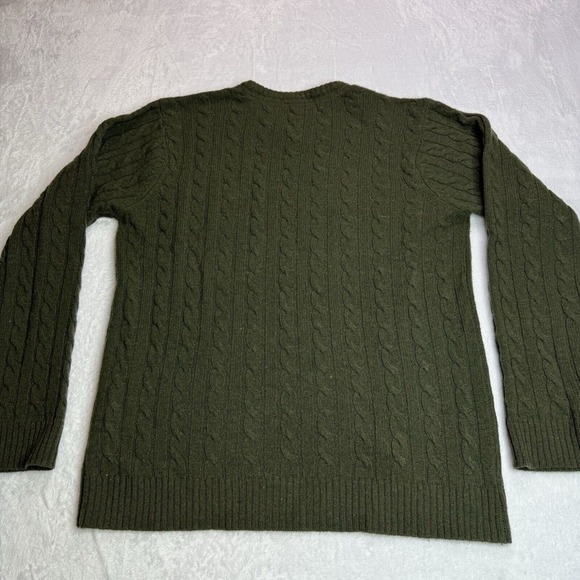 Quicksilver Sweater Large Men's Green Pullover V Neck Cable Knit - Lambs Wool - Picture 3 of 15